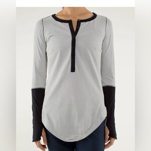 LULULEMON Women's Urbanite Long Sleeve Henley 8 Hyper Stripe Black, White